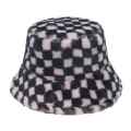 UNIQ Fashion Winter Checked Plush Faux Fur Bucket Hat for Women and Men